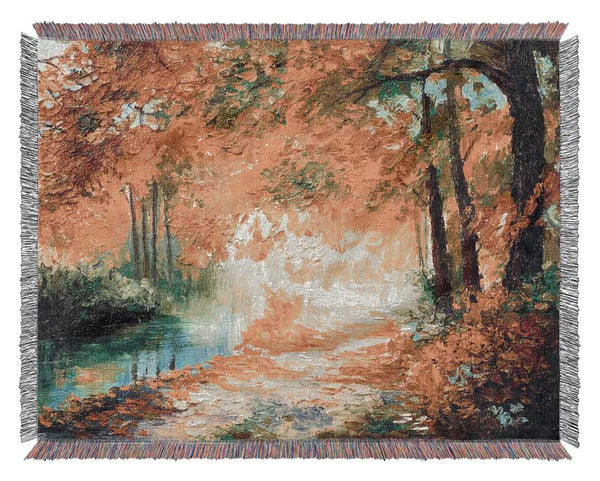 Hand painted woodland scene Woven Blanket