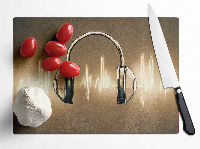 Light painted headphones Glass Chopping Board