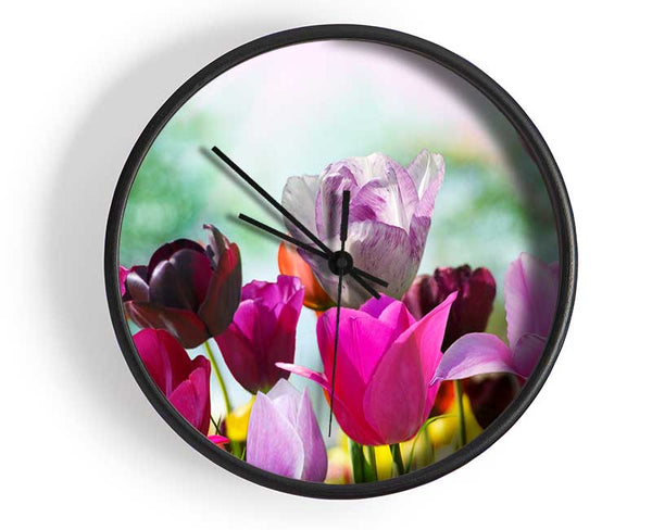 Multiple coloured tulips Clock - Wallart-Direct UK