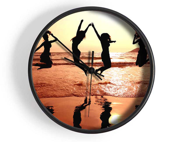 People jumping on the beach Clock - Wallart-Direct UK