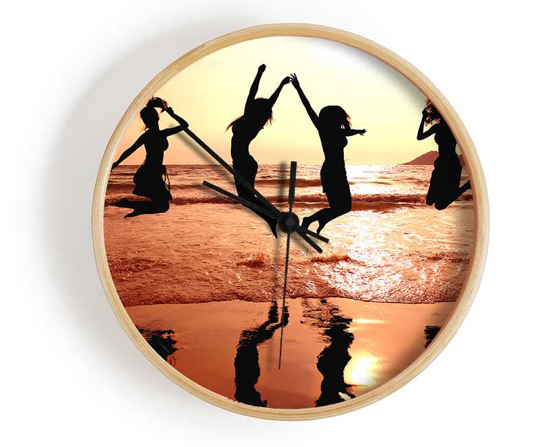 People jumping on the beach Clock - Wallart-Direct UK