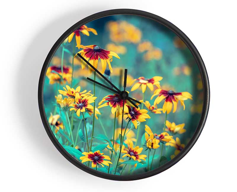 Yellow flowers in the greenery Clock - Wallart-Direct UK