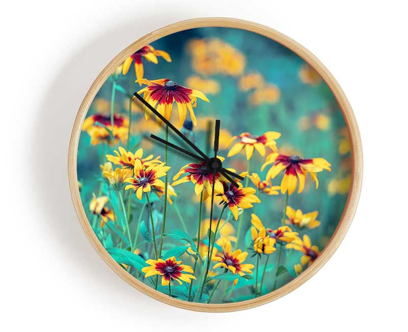 Yellow flowers in the greenery Clock - Wallart-Direct UK