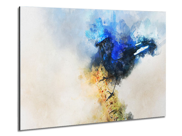 Blauer Aquarellvogel auf Ast