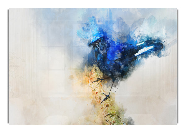 Blauer Aquarellvogel auf Ast