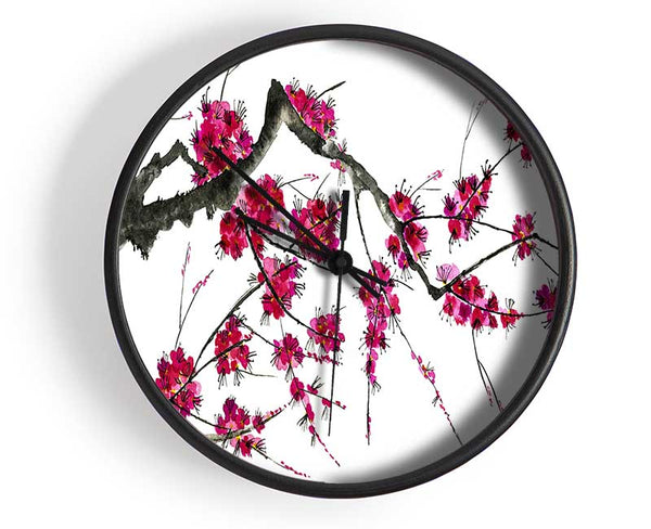 Cherry blossom illustration Clock - Wallart-Direct UK