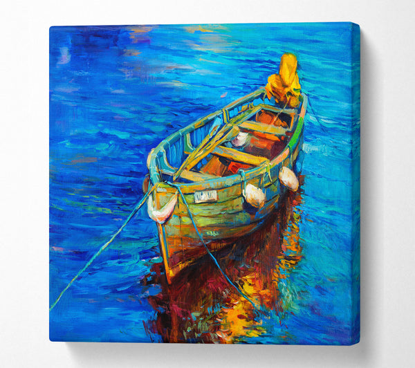 A Square Canvas Print Showing Fishing boat illiustration Square Wall Art