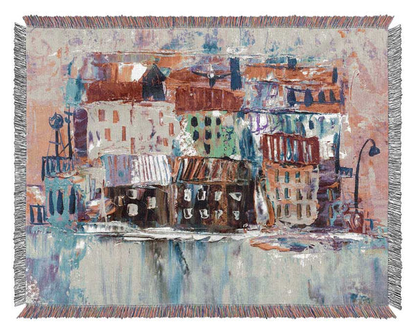 Thick painted city illiustration Woven Blanket