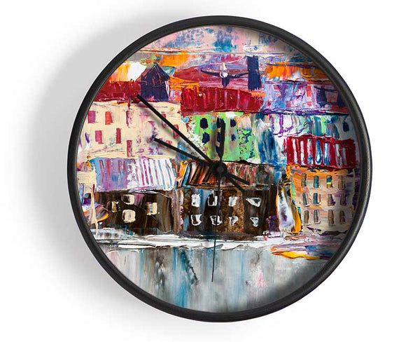 Thick painted city illiustration Clock - Wallart-Direct UK