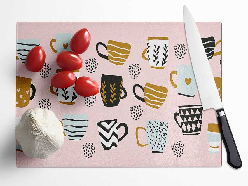 Contemporary heart mugs Glass Chopping Board