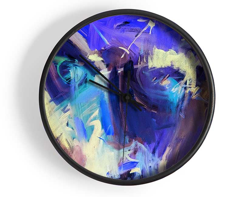 Harsh Pastel strokes of blue and yellow Clock - Wallart-Direct UK