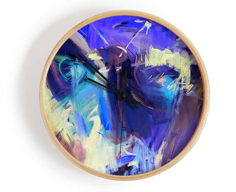 Harsh Pastel strokes of blue and yellow Clock - Wallart-Direct UK