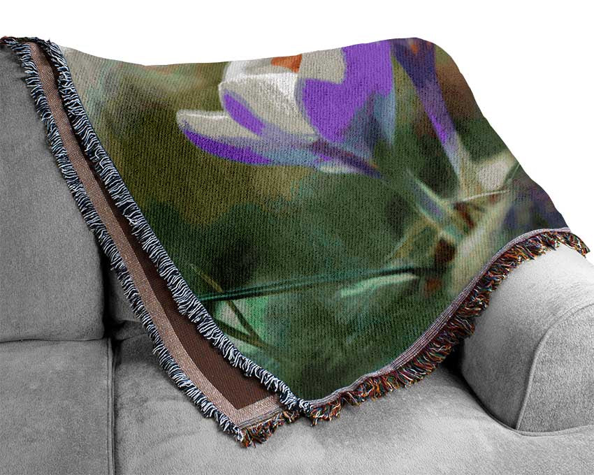 Purple crocus in soft focus Woven Blanket