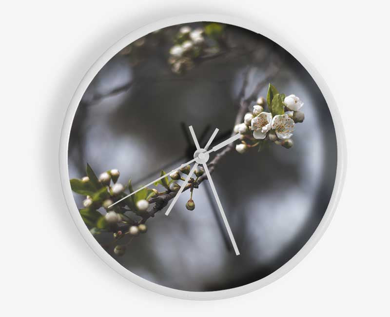 White blossom tree in soft focus Clock - Wallart-Direct UK