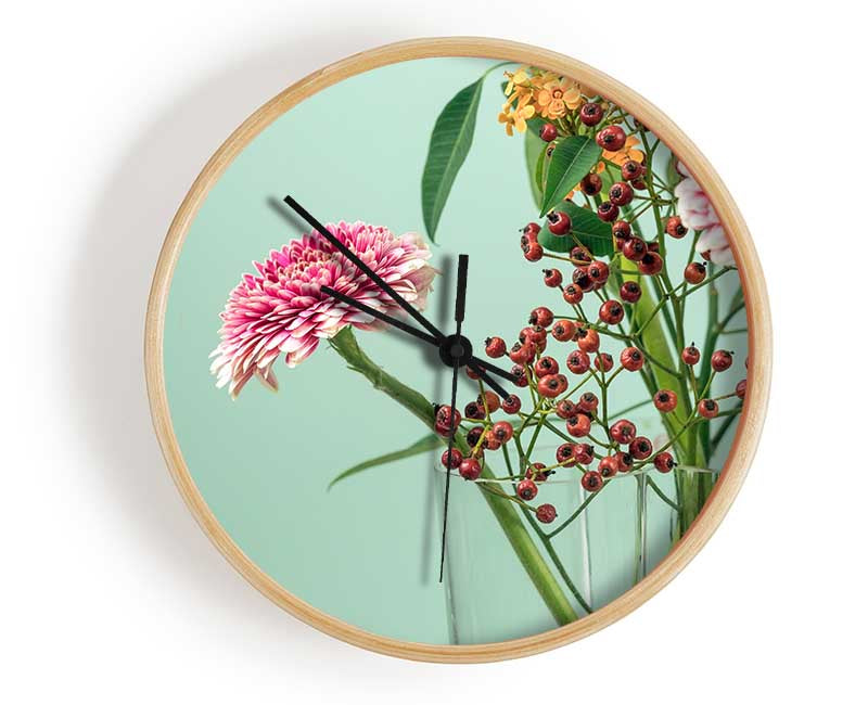 Vase of flowers with berries Clock - Wallart-Direct UK