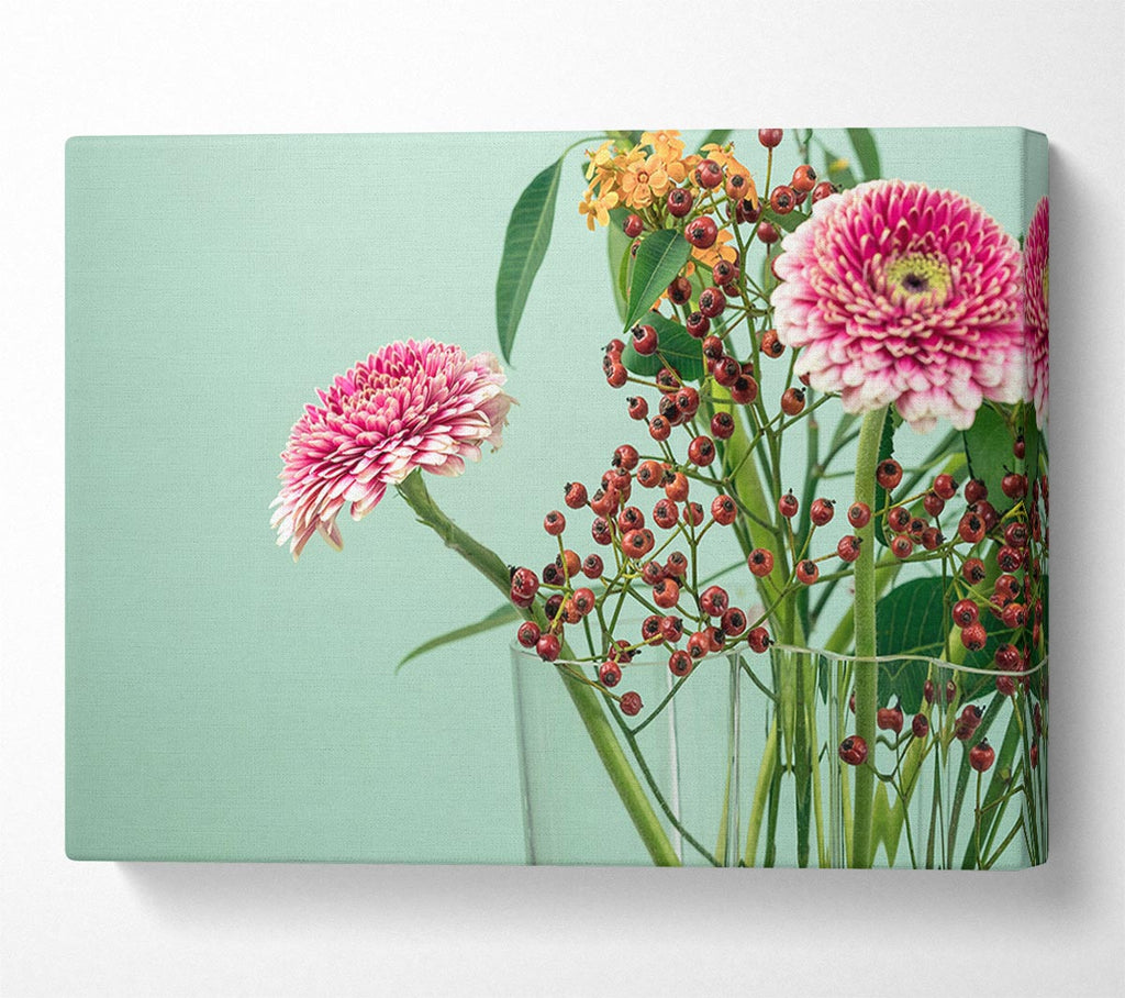 Picture of Vase of flowers with berries Canvas Print Wall Art
