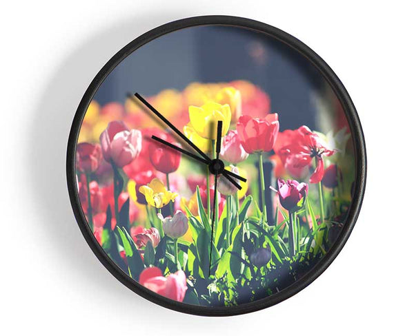 Low contrast tulips Clock - Wallart-Direct UK