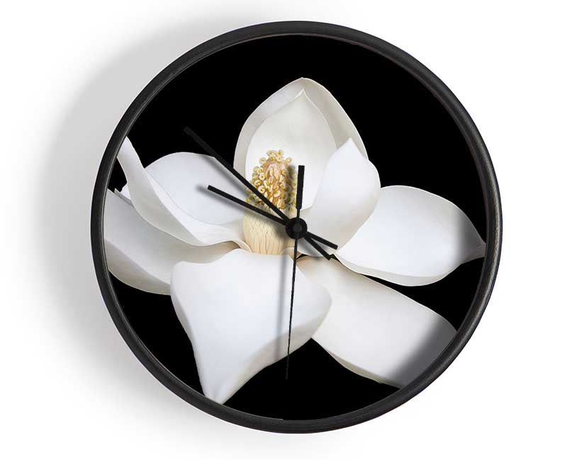 White flower on black delicate Clock - Wallart-Direct UK
