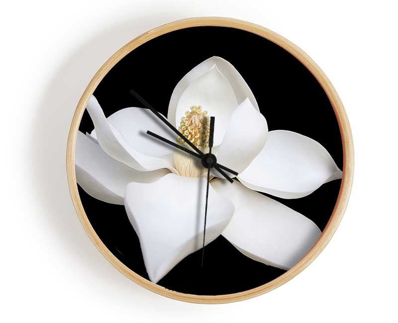 White flower on black delicate Clock - Wallart-Direct UK
