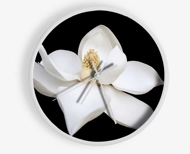 White flower on black delicate Clock - Wallart-Direct UK