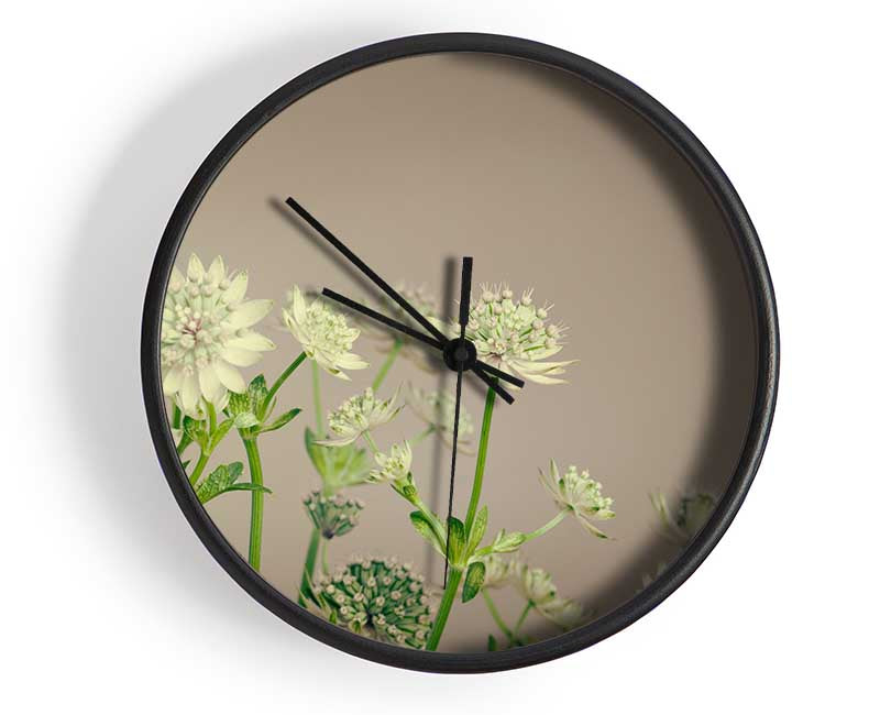 White flowes on the grey Clock - Wallart-Direct UK
