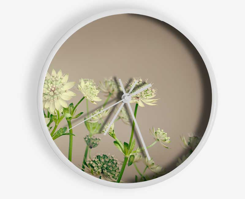 White flowes on the grey Clock - Wallart-Direct UK