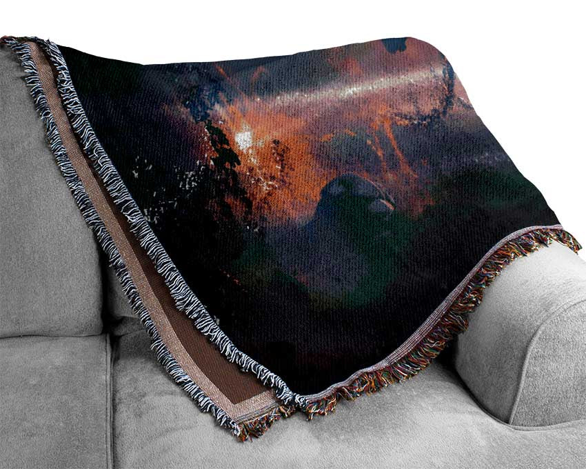 Smashed asteroid in space Woven Blanket