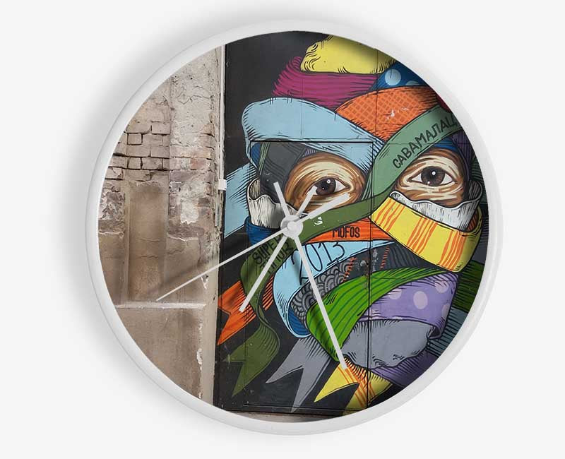 Wrapped up face art Clock - Wallart-Direct UK