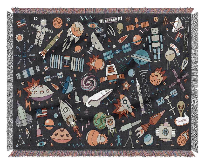 Spaceships and UFOS Woven Blanket