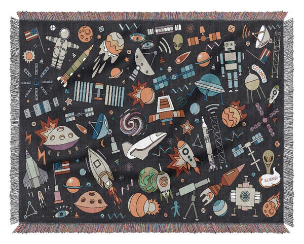 Spaceships and UFOS Woven Blanket
