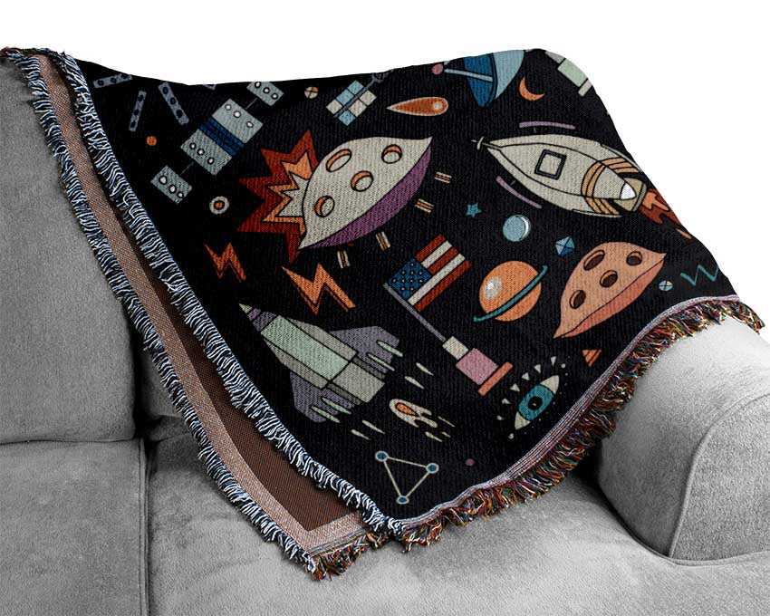 Spaceships and UFOS Woven Blanket