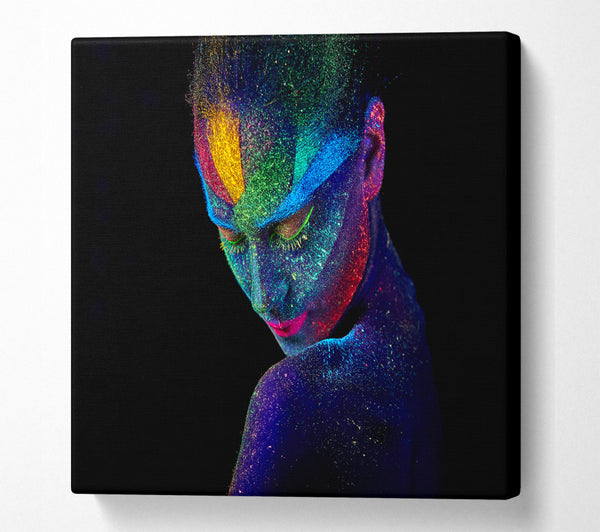 A Square Canvas Print Showing Splattered neon paint lady Square Wall Art
