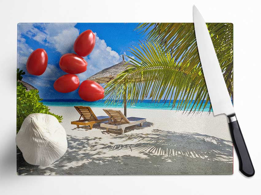 Palm beach holiday island Glass Chopping Board