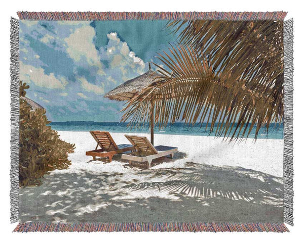 Palm beach holiday island Woven Blanket