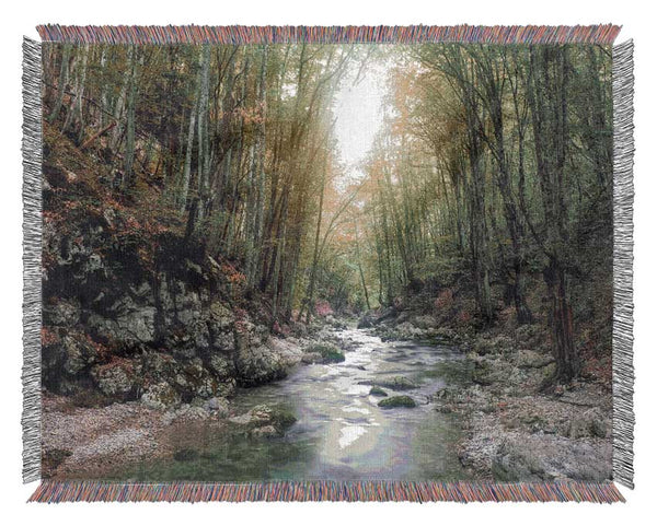 Green woodland stream walk Woven Blanket