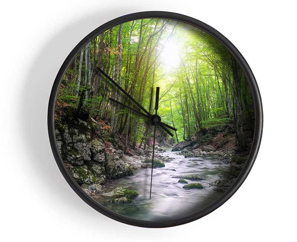 Green woodland stream walk Clock - Wallart-Direct UK