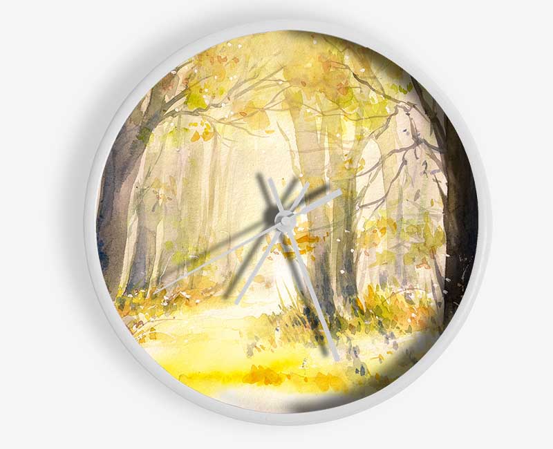 Yellow Forest Woodland Watercolour Clock - Wallart-Direct UK