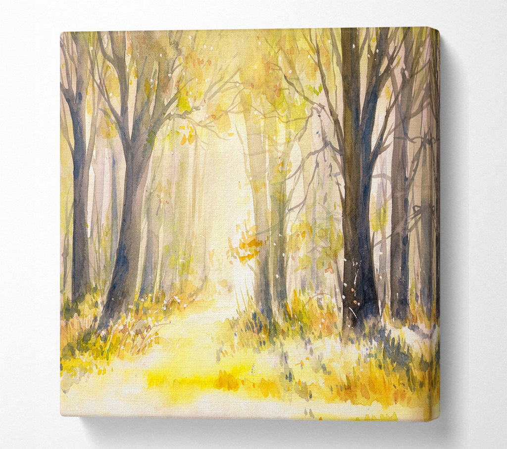 A Square Canvas Print Showing Yellow Forest Woodland Watercolour Square Wall Art