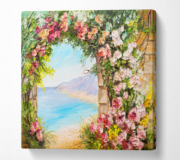 A Square Canvas Print Showing Floral View Of The Cove Watercolour Square Wall Art