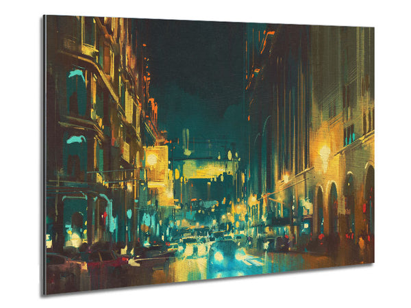 Belebter Nachtverkehr Aquarell