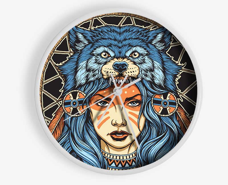 Wolf Head Woman Clock - Wallart-Direct UK