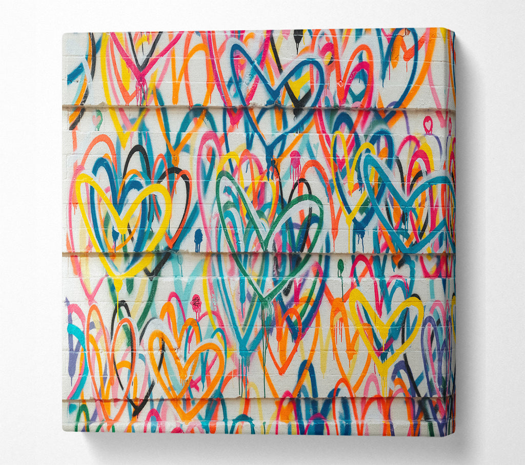 A Square Canvas Print Showing Colour Spectrum Hearts Square Wall Art