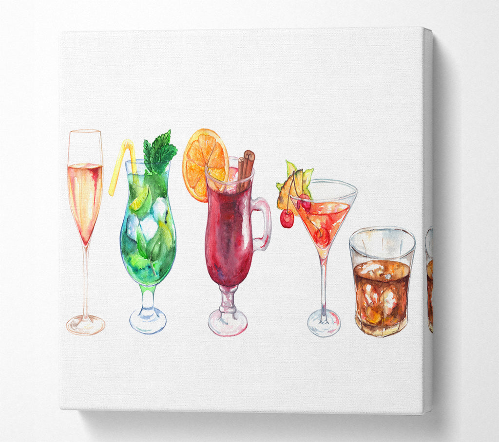 A Square Canvas Print Showing Cocktails Of Summer Square Wall Art
