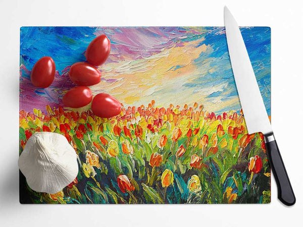 Field Of Stunning Tulips Glass Chopping Board