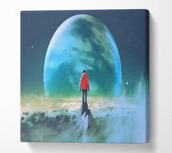 A Square Canvas Print Showing Staring At The Moon Watercolour Square Wall Art