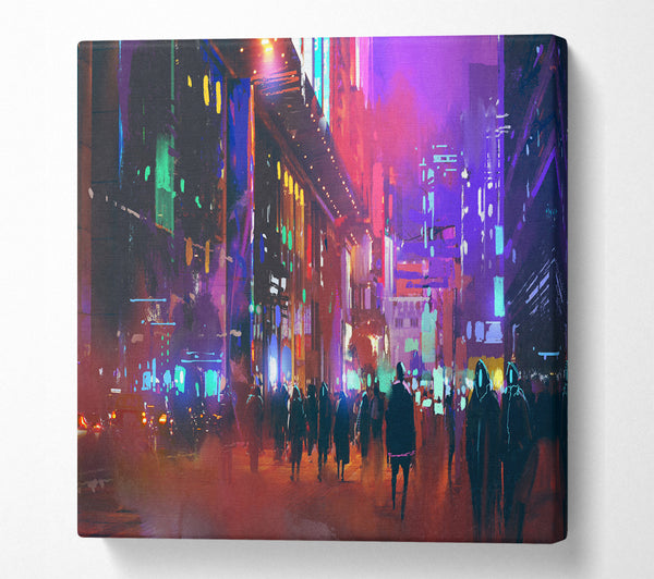 A Square Canvas Print Showing City Of Night People Square Wall Art