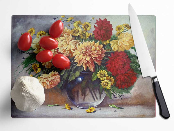 Vase Of Flowers Painting Glass Chopping Board