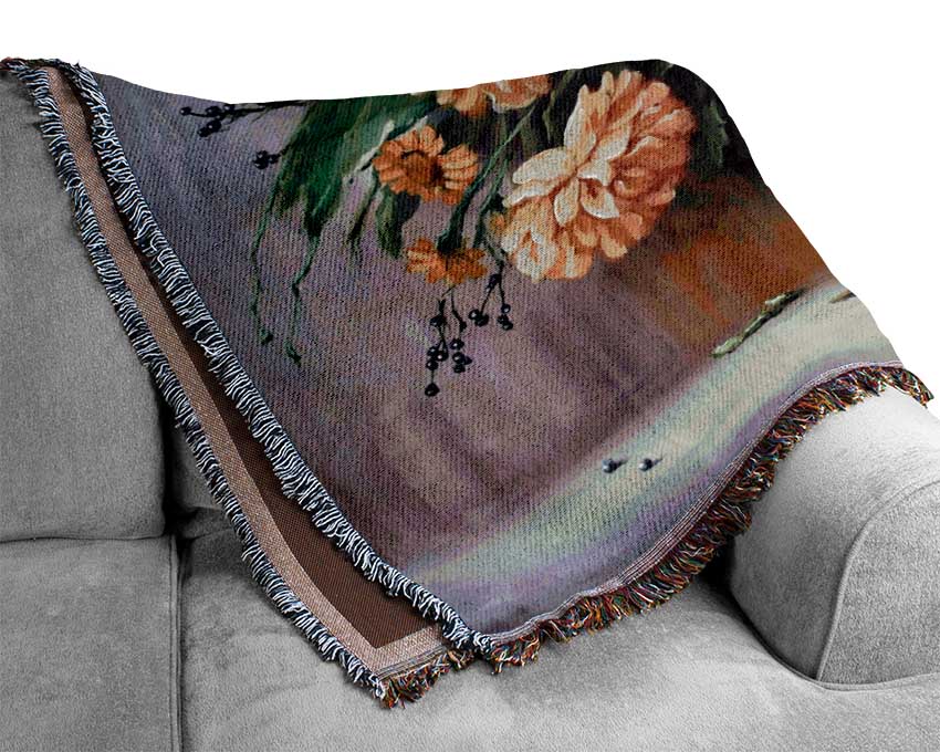 Vase Of Flowers Painting Woven Blanket