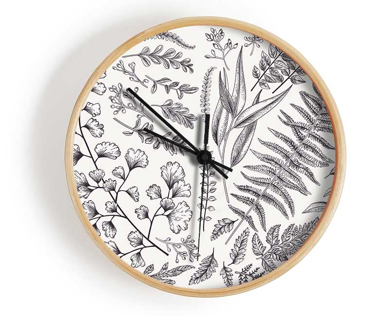 Natures Leaves Hand Drawn Clock - Wallart-Direct UK