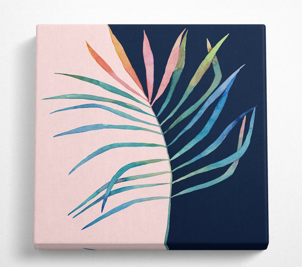 A Square Canvas Print Showing Palm Leaf Mid Century Square Wall Art